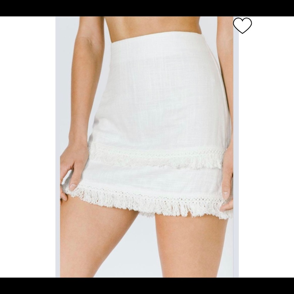 White Cotton Linen Fringe Skirt